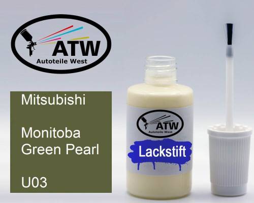 Mitsubishi, Monitoba Green Pearl, U03: 20ml Lackstift, von ATW Autoteile West.